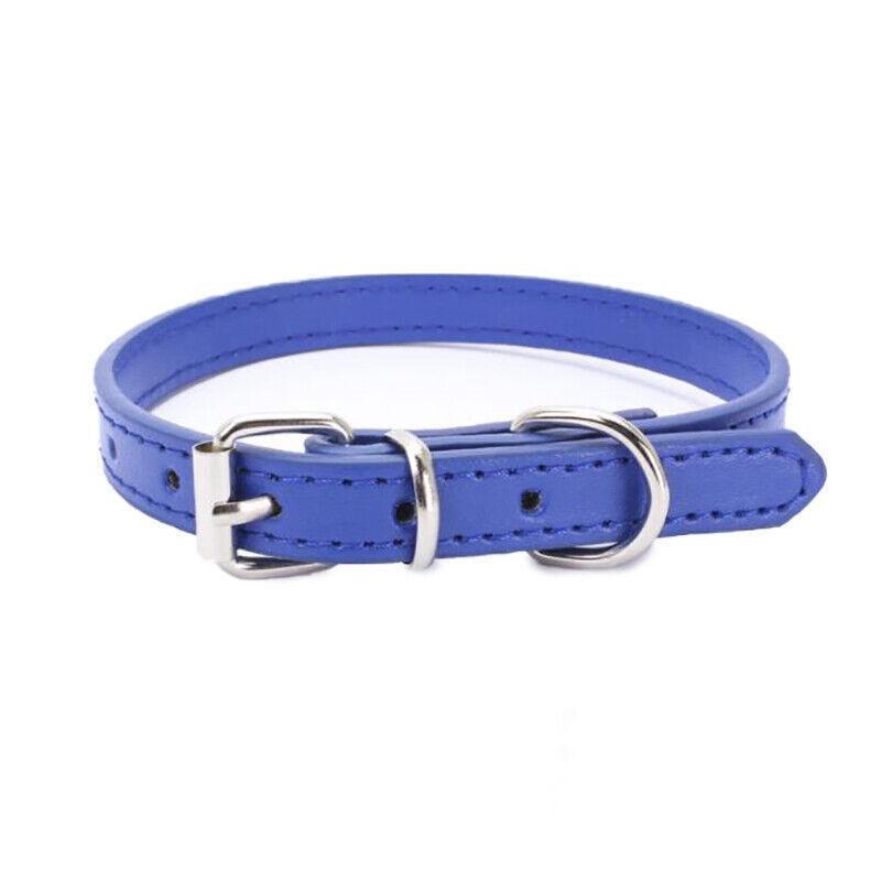 Dog Collar Pet Puppy Adjustable Neck Strap Pu Leather S - Blue