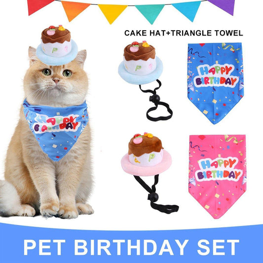 Pet Birthday Cake Hat and Triangle Towel combination Fun Party Dress Up for Pets - Blue
