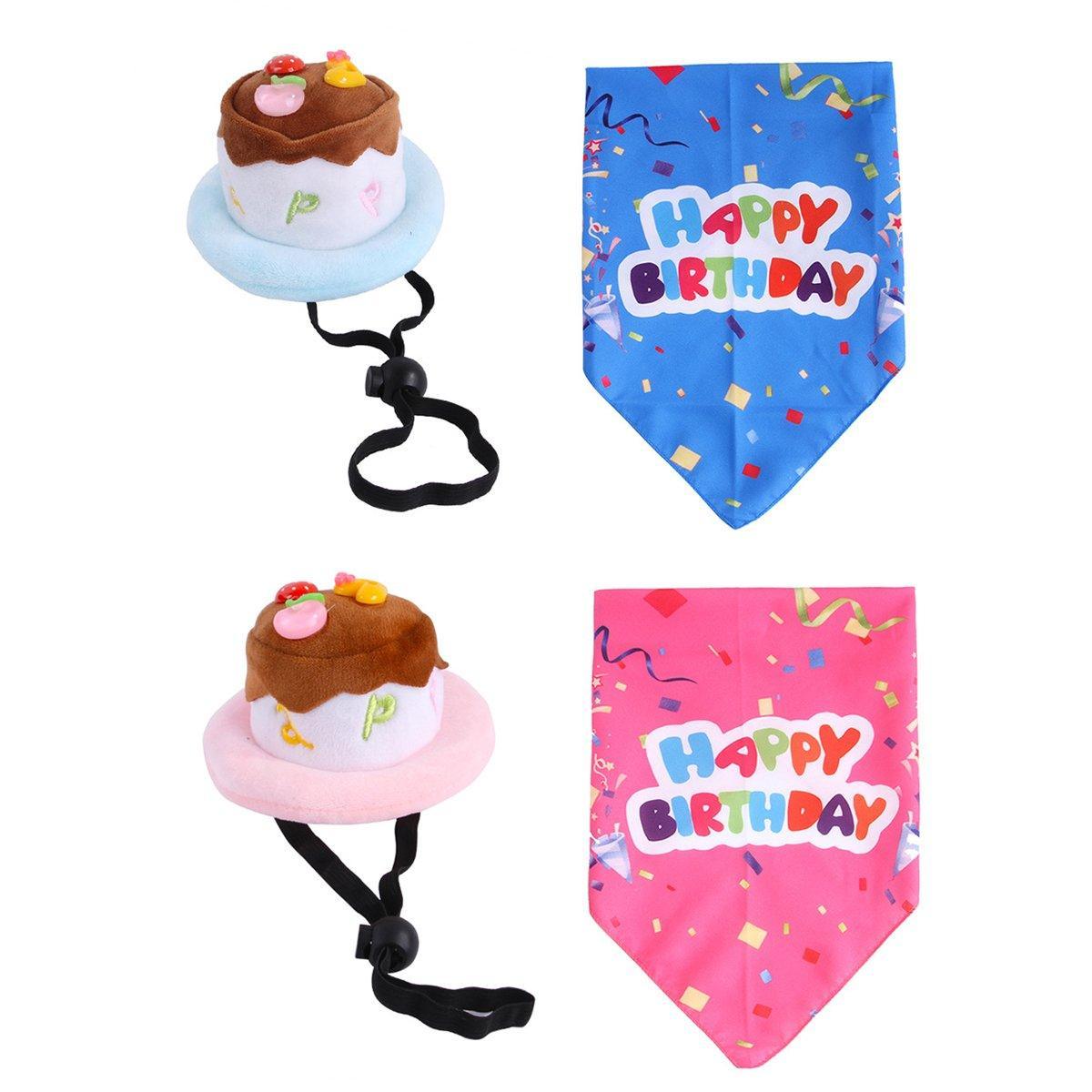 Pet Birthday Cake Hat and Triangle Towel combination Fun Party Dress Up for Pets - Blue