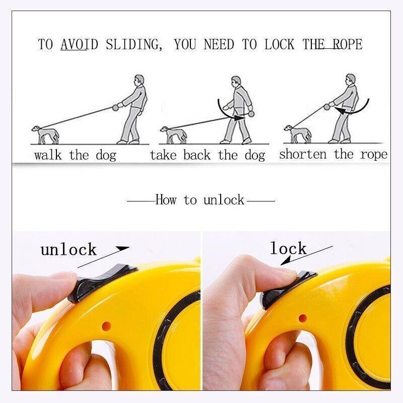 3M Retractable Dog Lead Leash Long Stong Extendable Lockable Rope Heavy Duty - Yellow