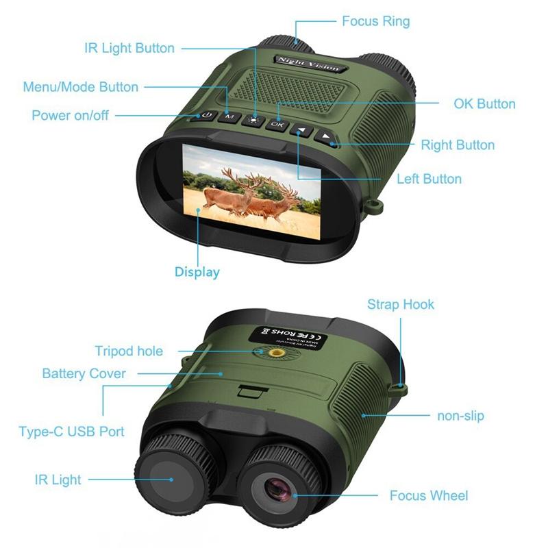 3 Digital Night Vision Binoculars with 3 Ips Screen - Green