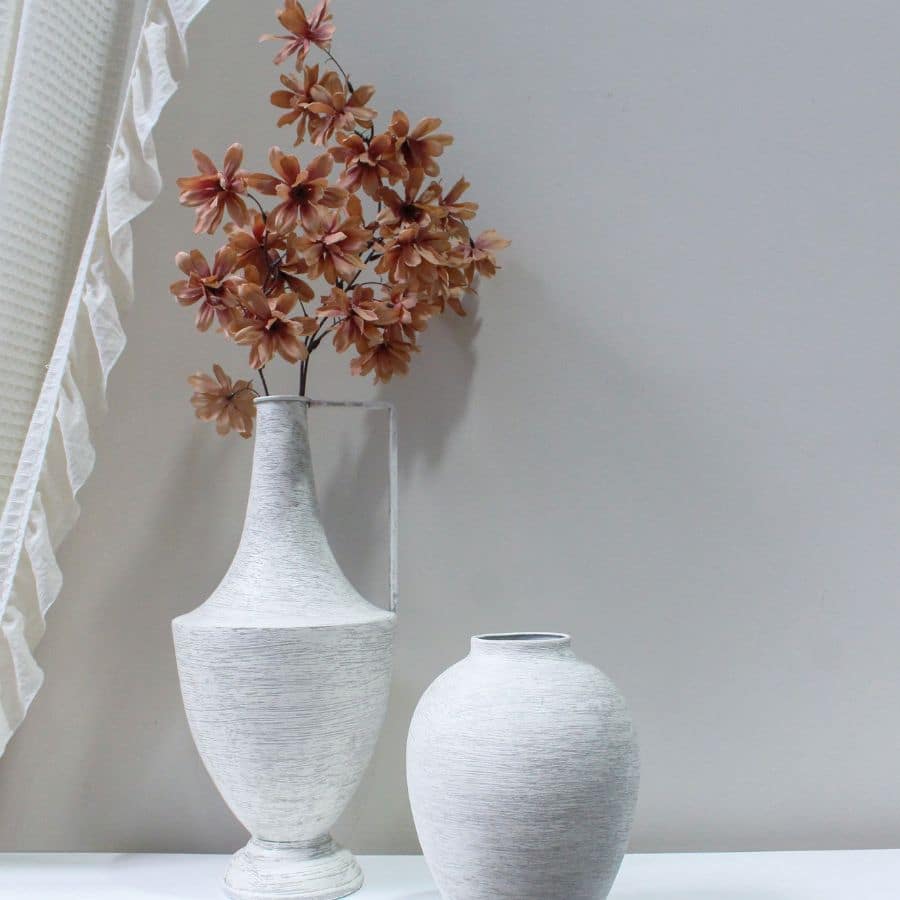 Brushed White Urn w Linear Handle 44cm