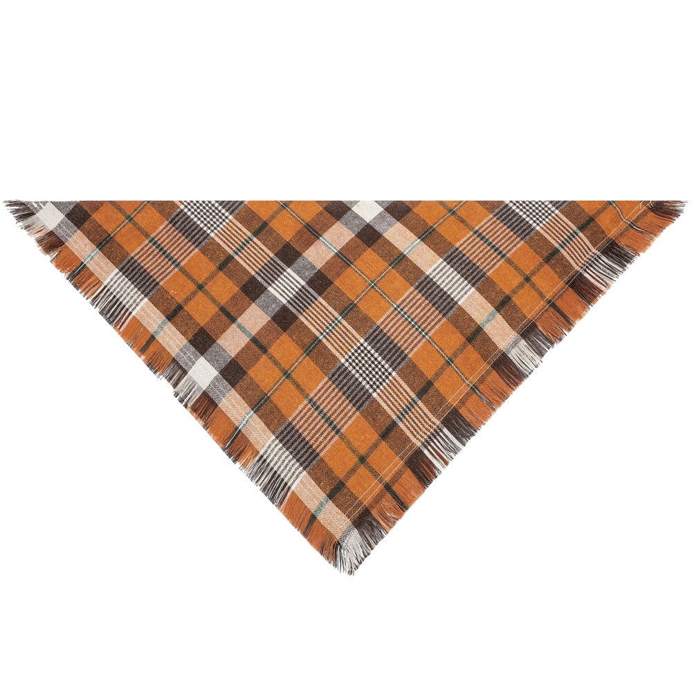 Orange M 65x45x45cm Thanksgiving Plaid Dog Bandana 2-Pack - Festive Tassel Triangle Scarf for Pets