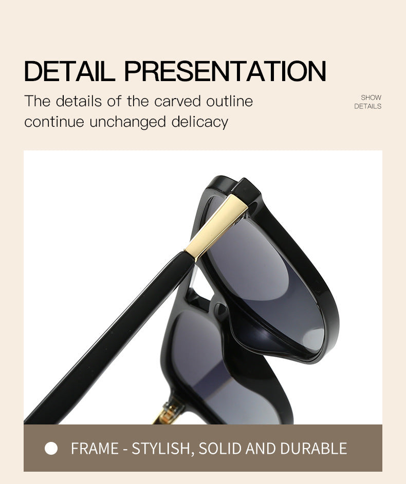 Black Retro Double Bridge Square Frame Polarized Sunglasses - Driving Sun Protection Eyewear