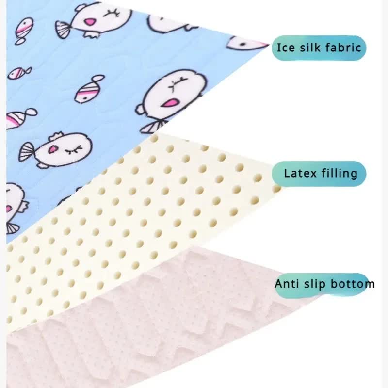 2-Pack Blue Fish Pet Summer Cooling Latex Pad (L Size: 60*45cm) - Breathable Ice Silk & Latex-Filled Dog Bed Cat Sleeping Mat with Non-Slip Base