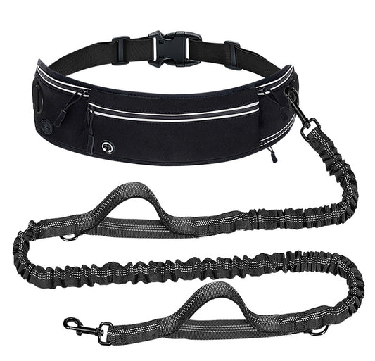 Black Shock-Absorbing Running & Dog Walking Belt – Integrated Waist Pack with Retractable Traction Rope and Ergonomic Support