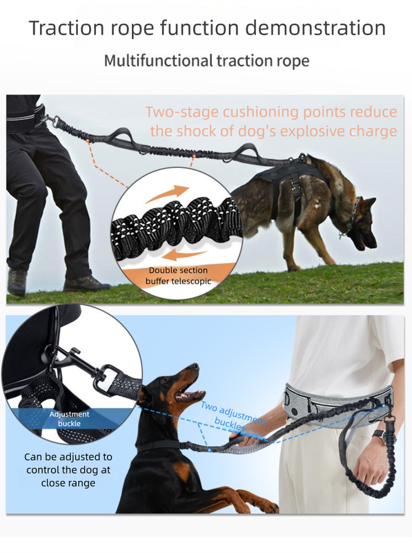 Black Shock-Absorbing Running & Dog Walking Belt – Integrated Waist Pack with Retractable Traction Rope and Ergonomic Support