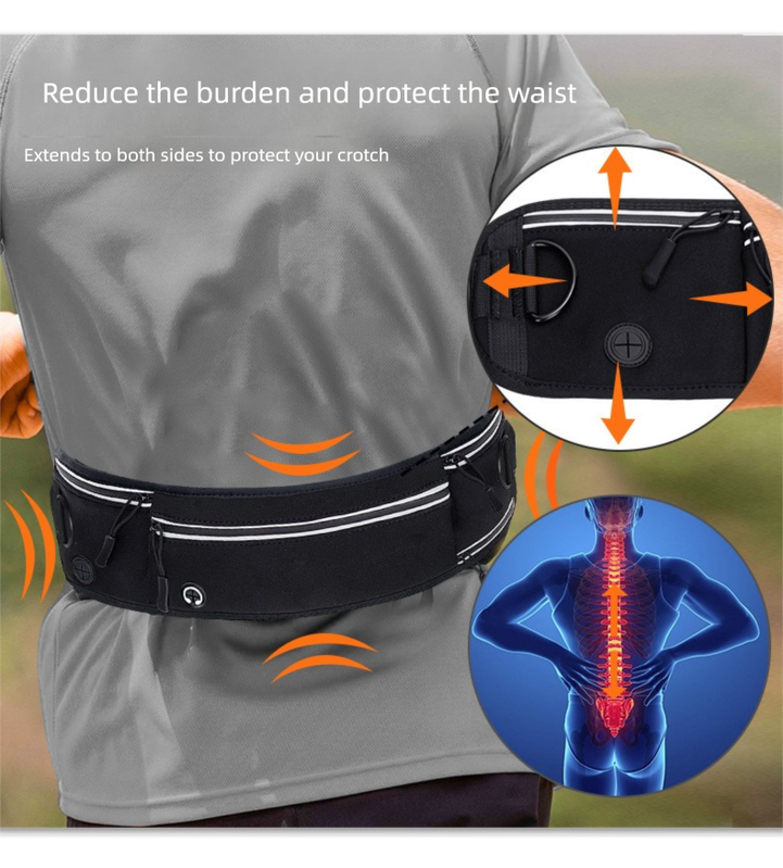 Grey Shock-Absorbing Running & Dog Walking Belt – Integrated Waist Pack with Retractable Traction Rope and Ergonomic Support