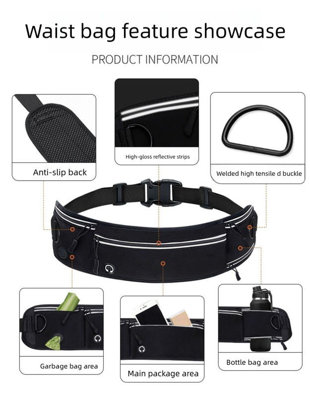 Grey Shock-Absorbing Running & Dog Walking Belt – Integrated Waist Pack with Retractable Traction Rope and Ergonomic Support