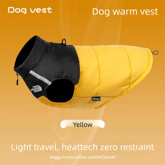 Yellow  L  Size  Dog Clothing — Warm, Thickened Cotton Jacket for Autumn & Winter; Waterproof Pet Vest — Reflective Safety Design, Leash-Compatible