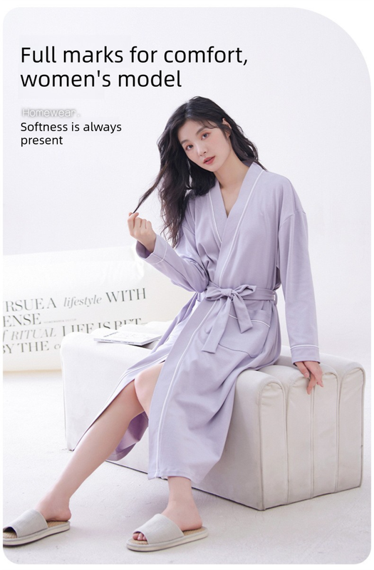 Pink  2XL size Women's Cotton Robe — Autumn/Winter Bathrobe & Morning Gown | Long Sleeve, Mid-Length, Plus Size | Loose, Comfortable, and Machine Washable | Suitable for All Seasons