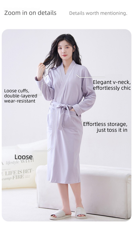 Pink  2XL size Women's Cotton Robe — Autumn/Winter Bathrobe & Morning Gown | Long Sleeve, Mid-Length, Plus Size | Loose, Comfortable, and Machine Washable | Suitable for All Seasons