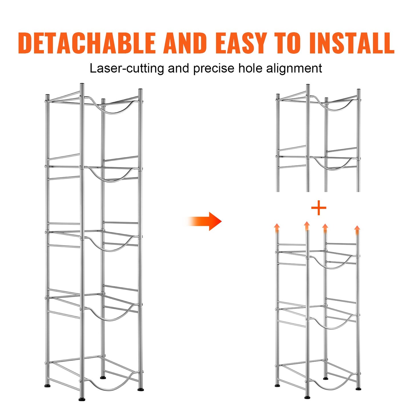 VEVOR 5 Tiers Water Jug Holder, 5 Gallon Water Bottle Holder, Single Row Water Bottle Rack for 5 Bottles, Heavy Duty Water Jug Rack for Kitchen, Office, Living Room, Silver