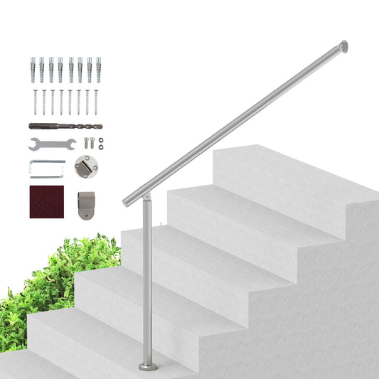 VEVOR Handrails for Outdoor Steps, 47.3in / 120cm Deck Railing Kit Wall Floor Mounted, Railings for Outside Steps with Installation Kit, Hand Rails for Seniors,Porch Railing & Deck Rail Kit, Silver