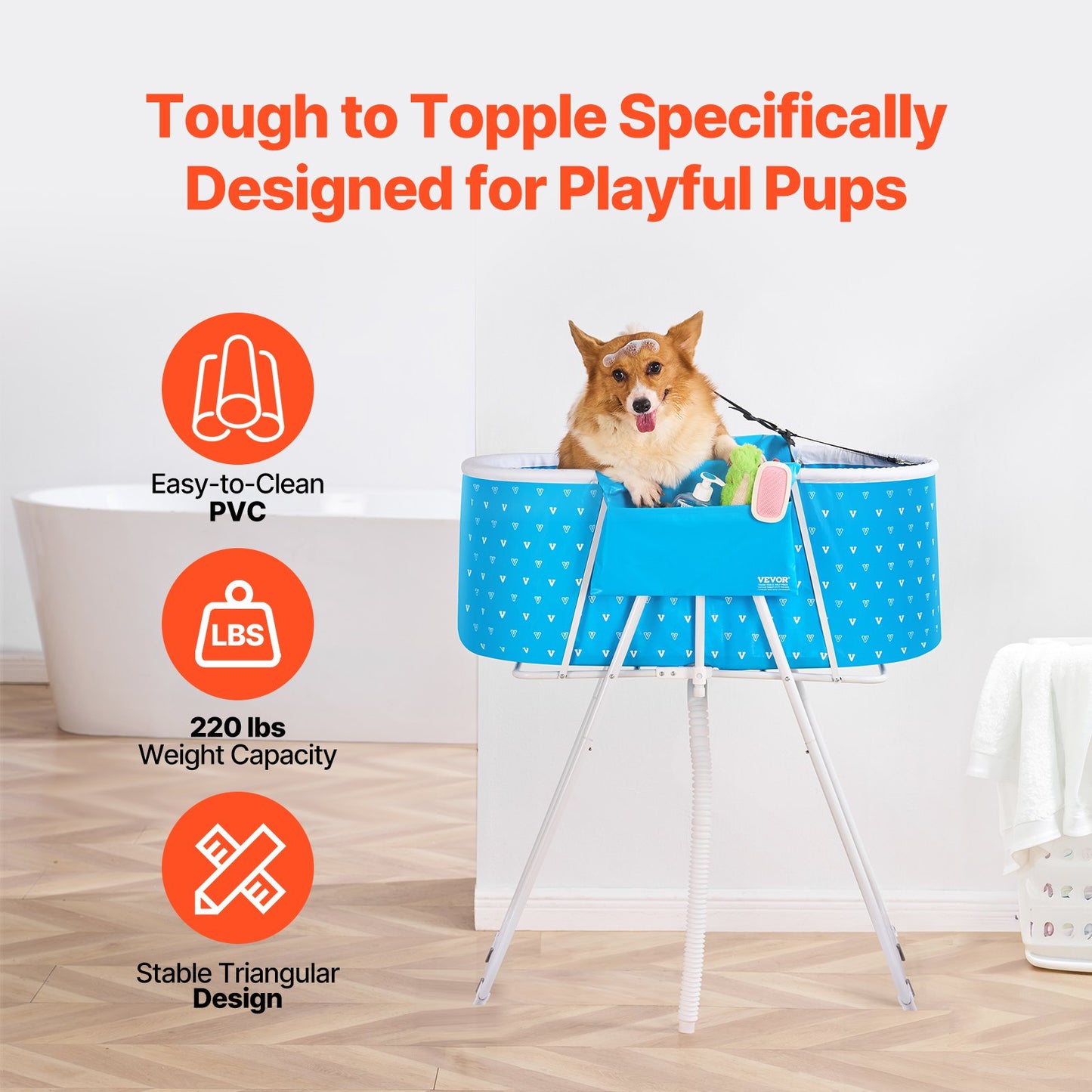 VEVOR Portable Dog Bathtub, Elevated & Foldable Space-saving Pet Shower Station with Quick Drainage, Bathing Tub for Washing & Grooming Small and Medium Size Dogs and Cats Indoor & Outdoor, Light Blue