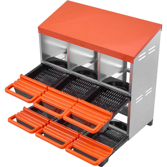 VEVOR 2 Tiers Chicken Nesting Boxes, 6 Compartments, Metal Egg Laying Boxes with Protective Collection Lids, Roll Out Nesting Box, Easy to Assemble, Ideal for Hens, Ducks, Chickens, and Other Poultry