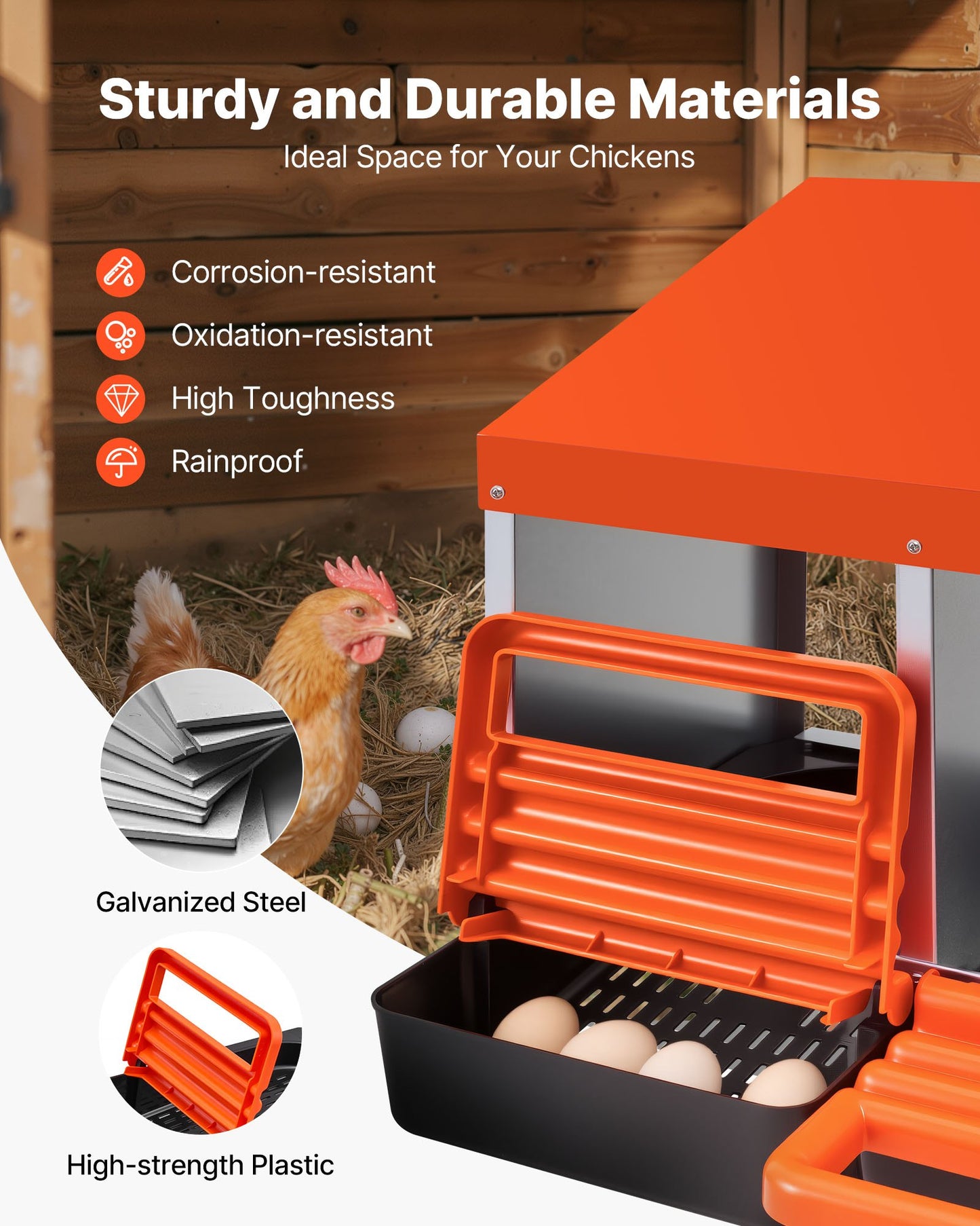 VEVOR 2 Tiers Chicken Nesting Boxes, 6 Compartments, Metal Egg Laying Boxes with Protective Collection Lids, Roll Out Nesting Box, Easy to Assemble, Ideal for Hens, Ducks, Chickens, and Other Poultry