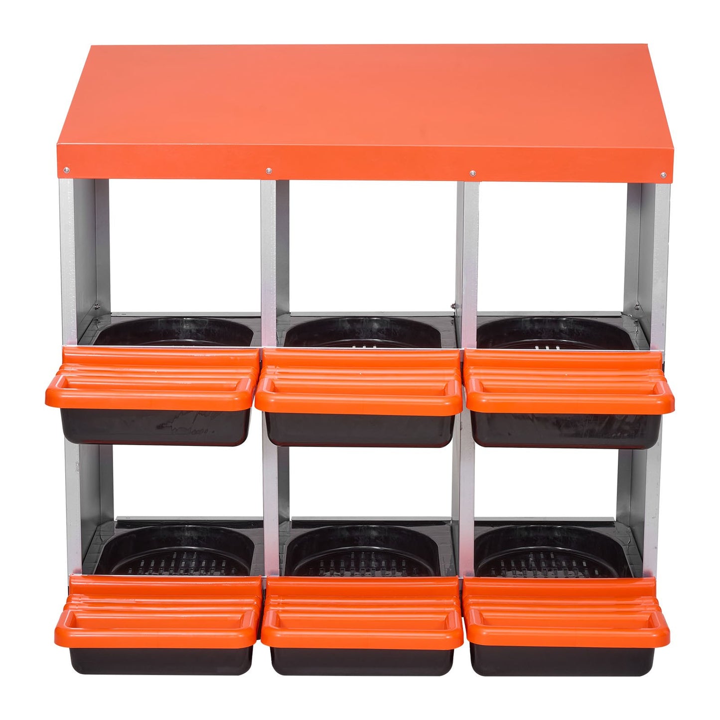 VEVOR 2 Tiers Chicken Nesting Boxes, 6 Compartments, Metal Egg Laying Boxes with Protective Collection Lids, Roll Out Nesting Box, Easy to Assemble, Ideal for Hens, Ducks, Chickens, and Other Poultry