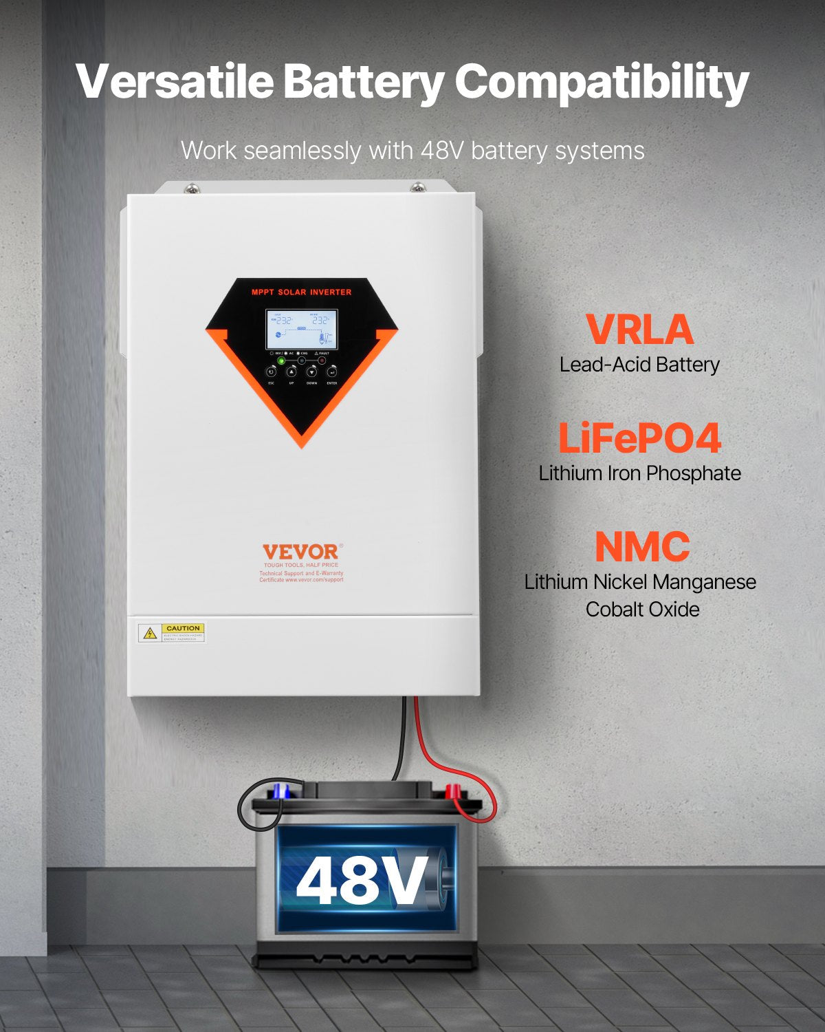 VEVOR Hybrid Solar Inverter, 6000W, All in One Pure Sine Wave Power Inverter Charger, 220V AC, with Built-in 120A MPPT Solar Charger Controller, for Off-Grid System Lead Acid Lithium Battery
