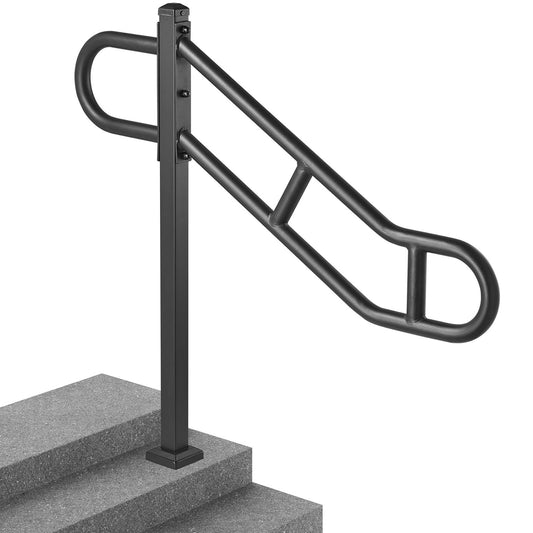 VEVOR Single Post Handrail for Outdoor 1-3 Steps, 40.5" L x 35.4" H Metal Bent Stair Handrails, Floor Mounted Carbon Steel Stair Railing, U-Shaped Post Grab Rails with 2 Anti-Skid Crossbar for Garage