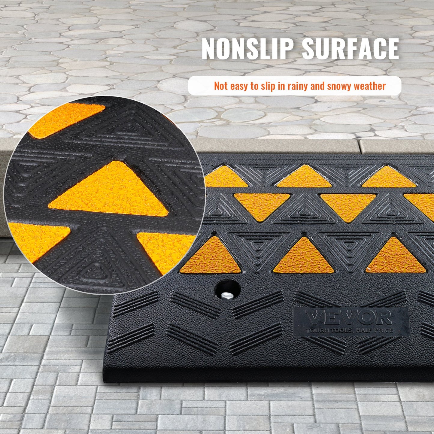 VEVOR Rubber Curb Ramp 2 Pack, 15.2 cm Rise Height Heavy-Duty 15 tons Load Capacity Threshold Ramps, Driveway Ramps with Stable Grid Structure for Cars, Wheelchairs, Bikes, Motorcycles