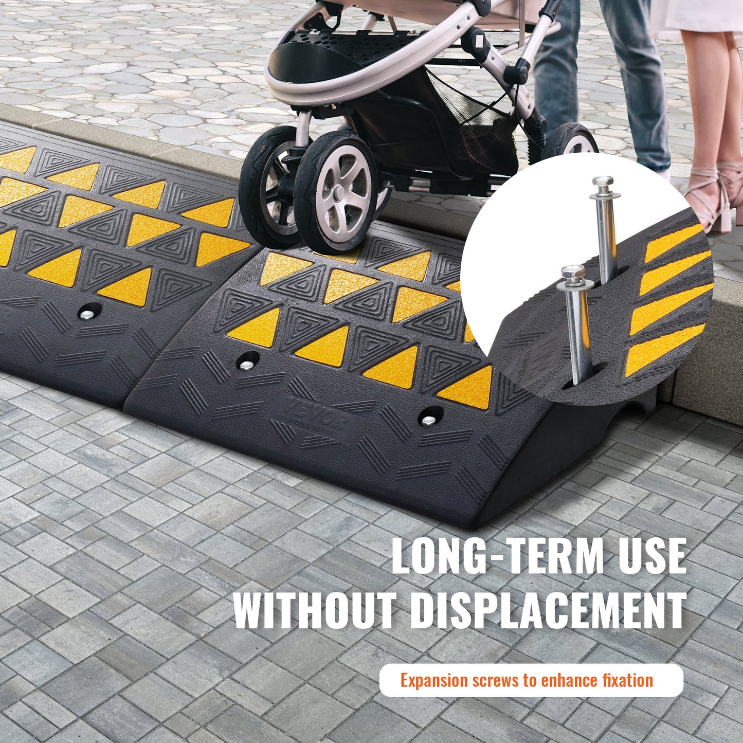 VEVOR Rubber Curb Ramp 2 Pack, 15.2 cm Rise Height Heavy-Duty 15 tons Load Capacity Threshold Ramps, Driveway Ramps with Stable Grid Structure for Cars, Wheelchairs, Bikes, Motorcycles