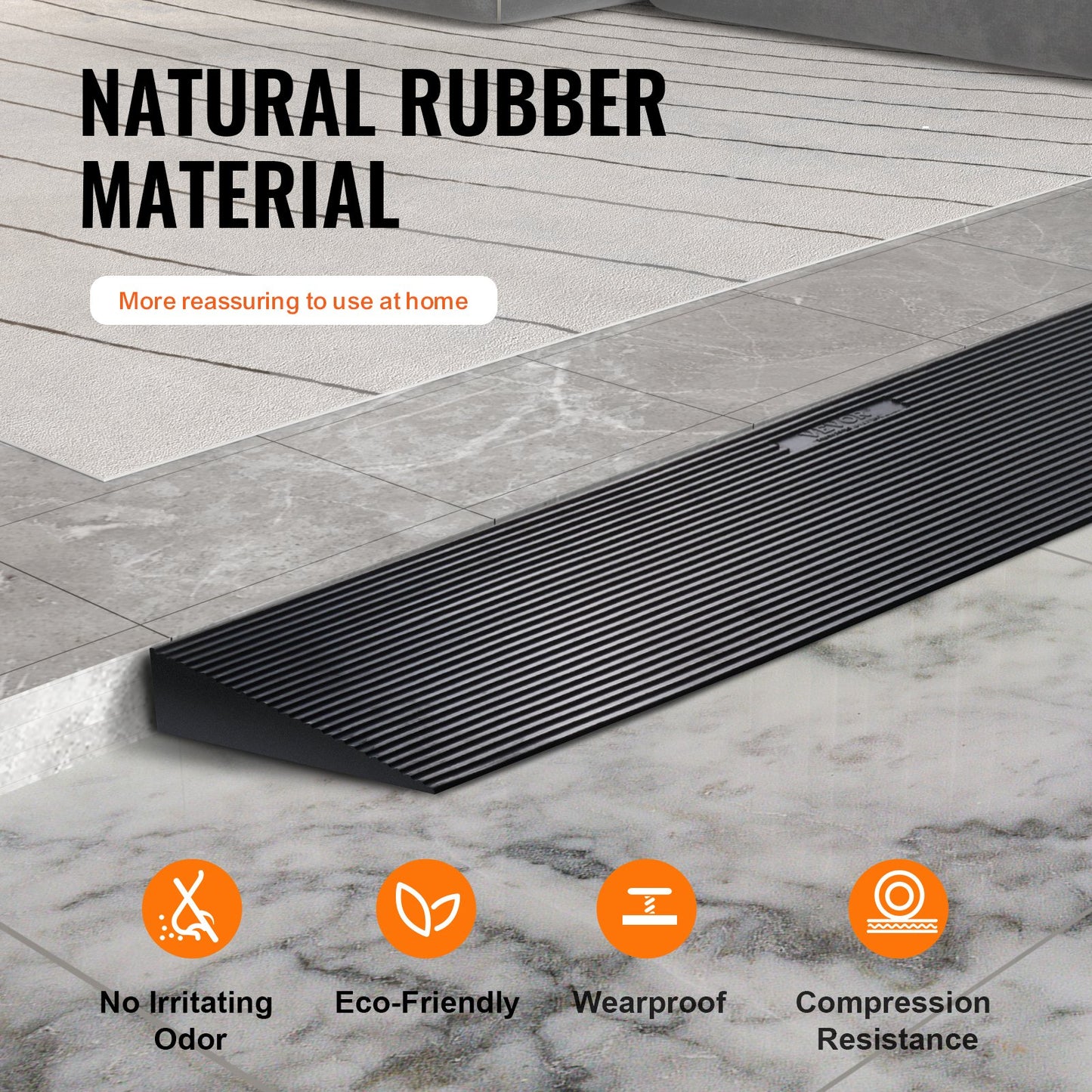 VEVOR 4 cm Rise Cuttable Threshold Ramp for Sweeping Robot, 90 cm Wide Natural Rubber Wheelchair Ramp, Non-Slip Solid Rubber Ramp with Double-Sided Tape for Doorways, Driveways, Bathroom, Smooth Tile
