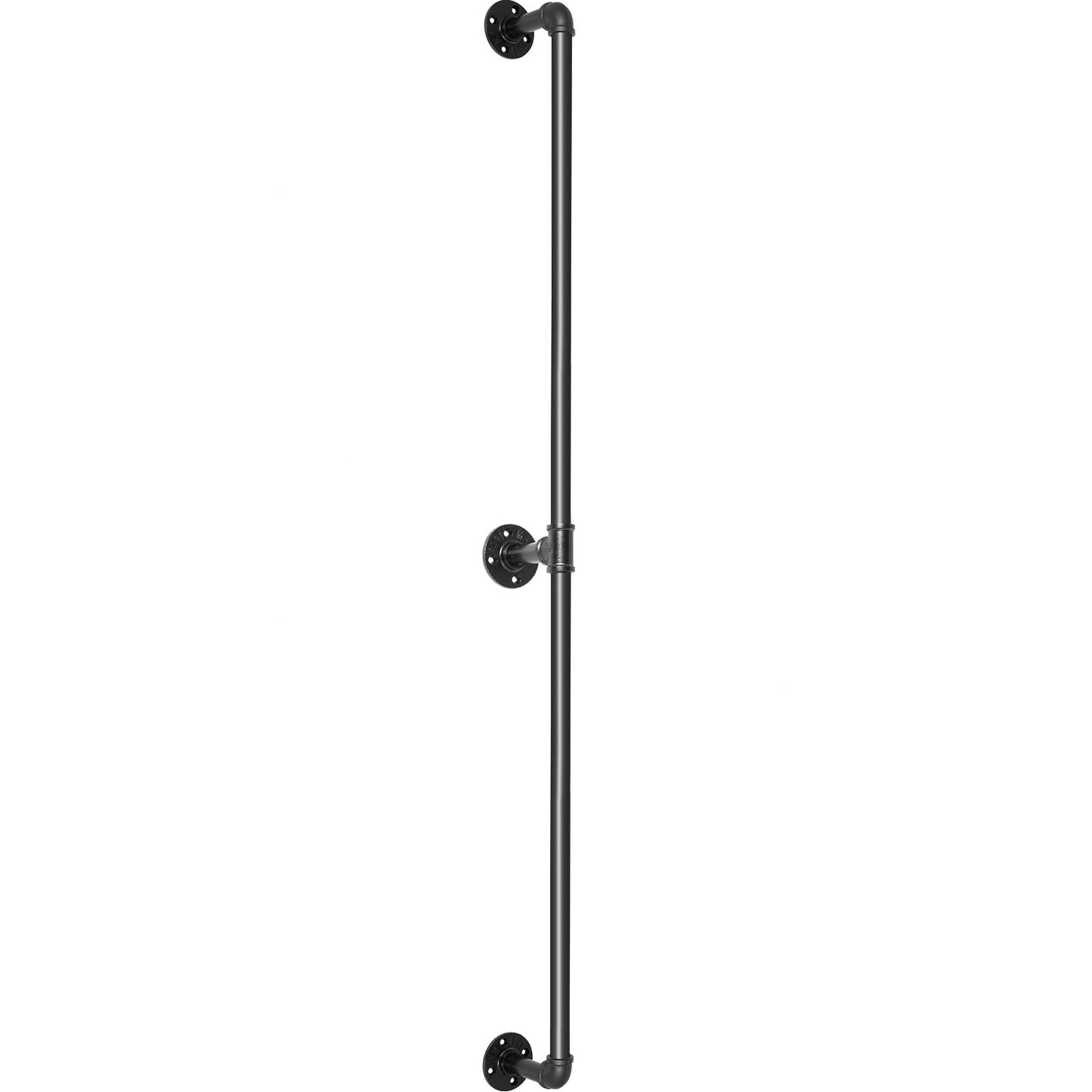 VEVOR Pipe Stair Handrail, 7FT Staircase Handrail, 440LBS Load Capacity Carbon Steel Pipe Handrail, Industrial Pipe Handrail with Wall Mount Support, Round Corner Wall Handrailings for Indoor, Outdoor