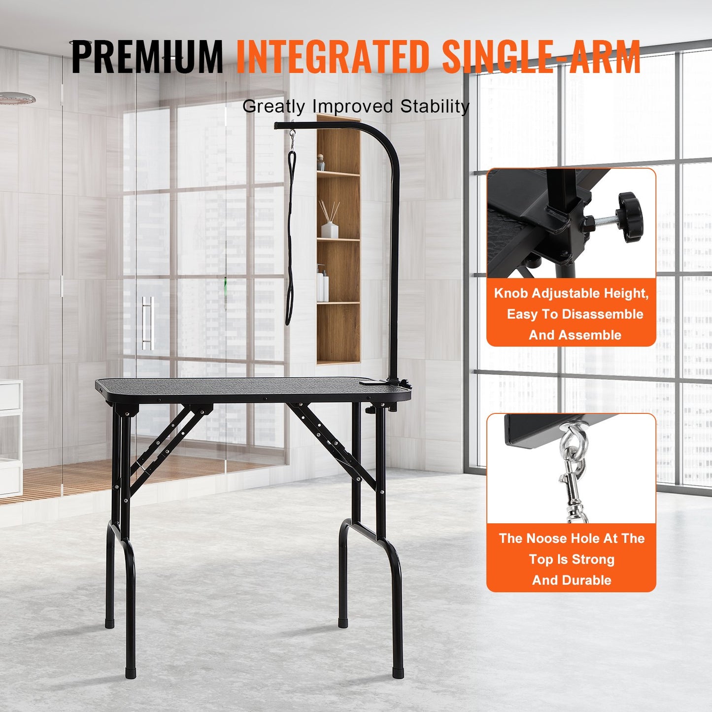 VEVOR Pet Grooming Table Arm with Clamp, 808 x 460 mm Dog Grooming Station, Foldable Pets Grooming Stand for Medium and Small Dogs, Free No Sit Haunch Holder with Grooming Loop, Bearing 99.8kg