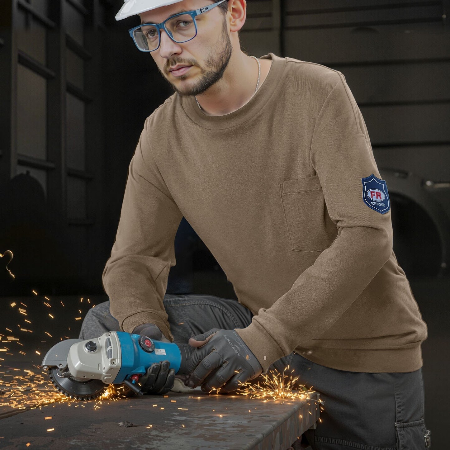 VEVOR FR Shirts, Flame Resistant Long Sleeve Clothing Lightweight 7 oz Breathable Cotton, Men's Fire Retardant Work Shirt with Pre-shrink Treatment & Pocket, for Welders,Electricians,Gray XL
